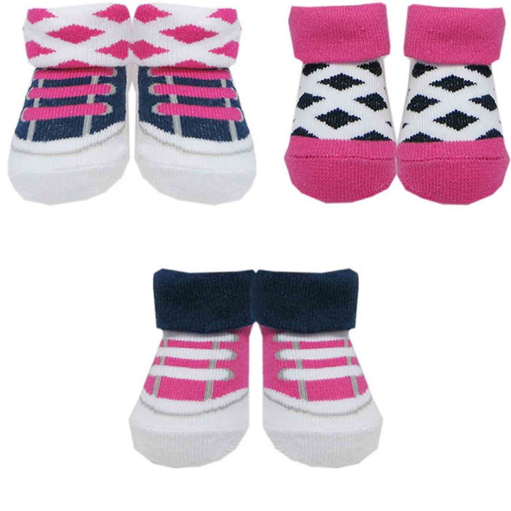 美國 Luvable Friends - 嬰兒襪/寶寶襪/初生襪 3入組-粉帆布鞋造型 (0-9M)