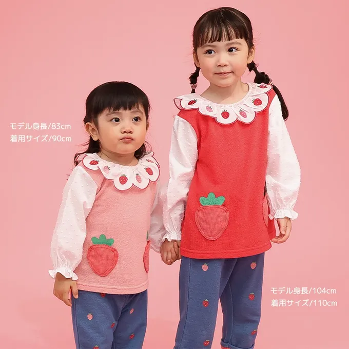 日本 ZOOLAND - 水果樂園 甜心草莓荷葉領長袖上衣-紅