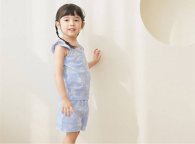 正韓 Puco - 超優質嬰幼兒/兒童無袖100% 有機棉家居服/睡衣-粉藍冰晶
