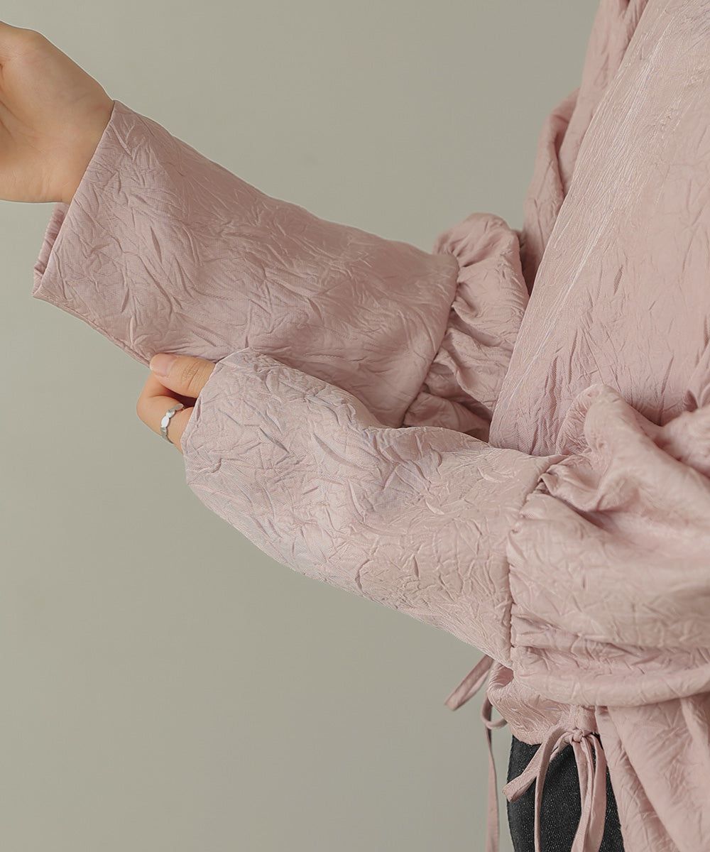 日本 Bab - 光澤感抽繩泡泡袖上衣-香檳