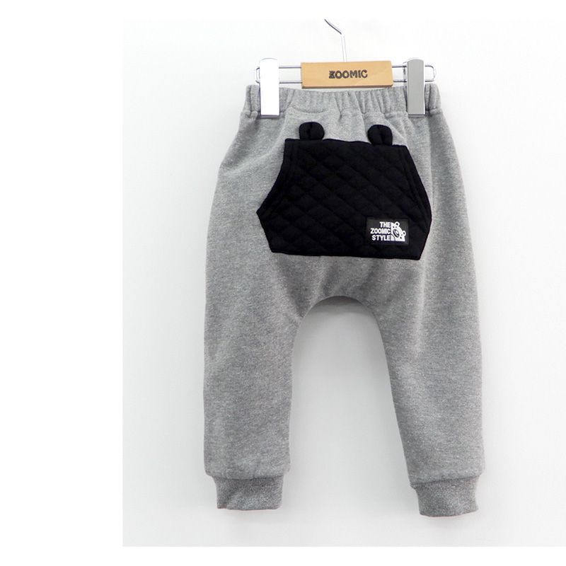 日本 ZOOLAND - 印花拼接長褲(裏毛)-屁屁口袋-灰