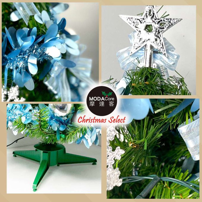 MODACore 摩達客 - 摩達客耶誕-4尺/4呎(120cm)特仕幸福型裝飾綠色聖誕樹+冰雪銀藍系全套飾品配件不含燈/本島免運費