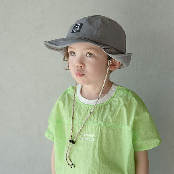 日本 b-ROOM - 帥氣翻折狩獵風遮陽帽-附調節繩-卡其 (54cm)