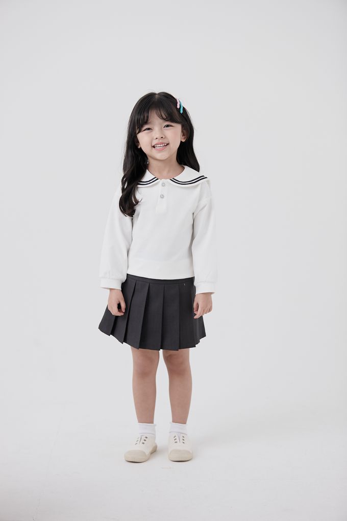 韓國 Coco Bang - 水手翻領鈕釦點綴長袖上衣-深藍