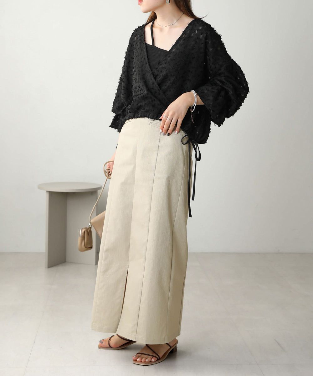 日本 Bab - 2WAY透感抽鬚糖果袖上衣-淺粉