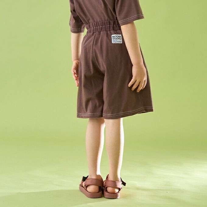 日本 b-ROOM - 柔軟舒適縫線短褲-燕麥灰