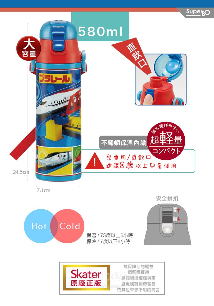 日本 SKATER - 兒童不鏽鋼直飲保溫水壺(470ml)-奇奇蒂蒂-軟萌萌