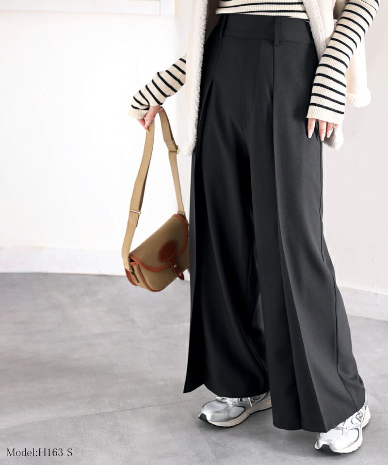 日本 Classical Elf - 修身垂墜感打褶寬褲-咖啡