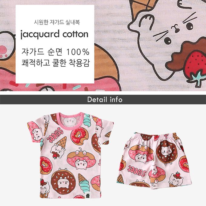 正韓 VOVO - 超優質嬰幼兒/兒童短袖100% 有機純棉家居服/睡衣-甜點貓