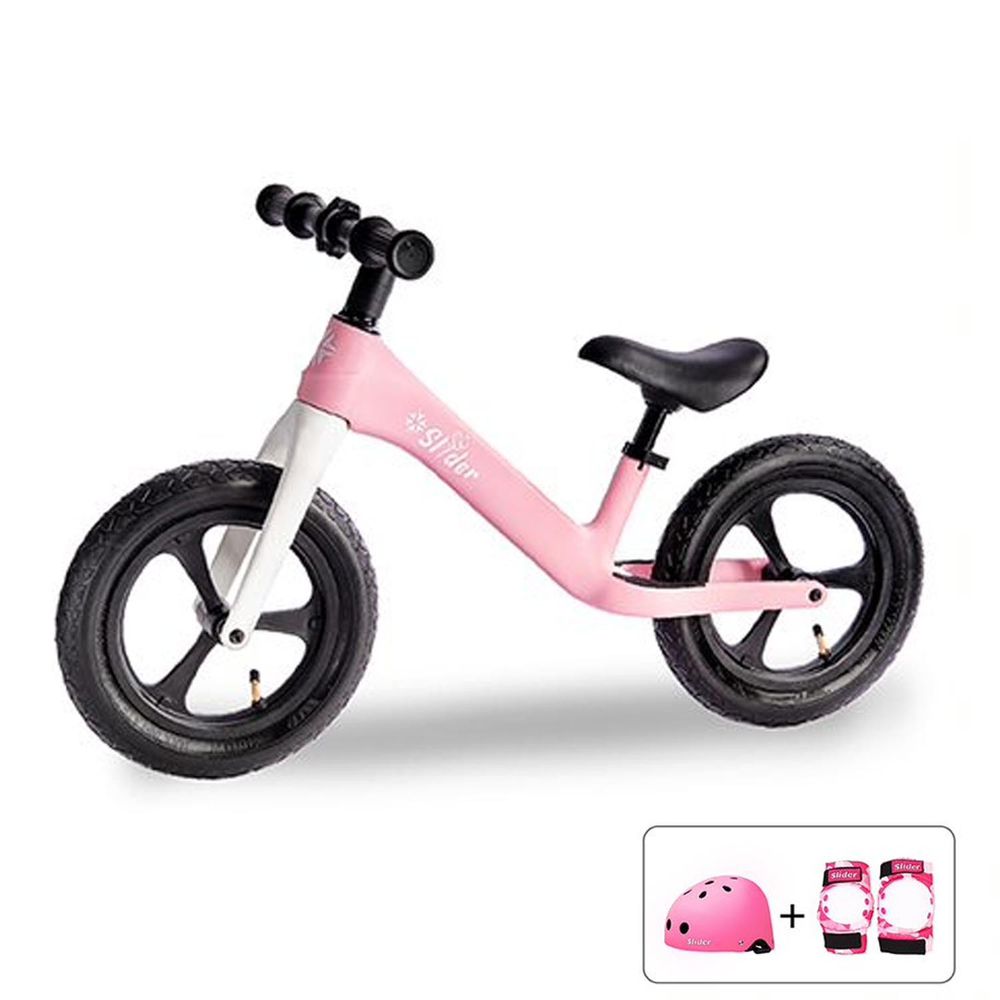 Slider 滑來滑趣 - 兒童滑步車+頭盔護具組-P668-草莓歐蕾 粉+粉色配件組