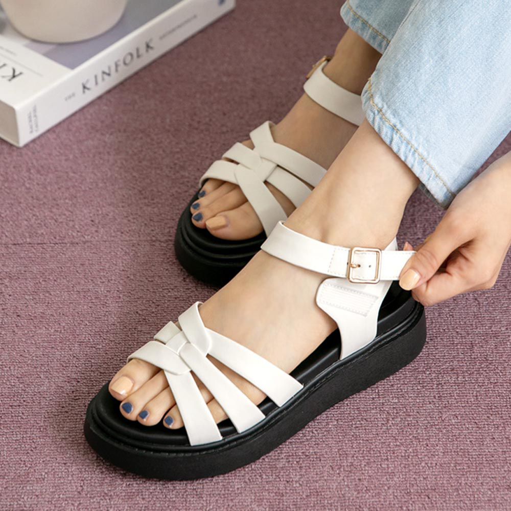 好搭軟皮革厚底涼鞋(5cm)-白