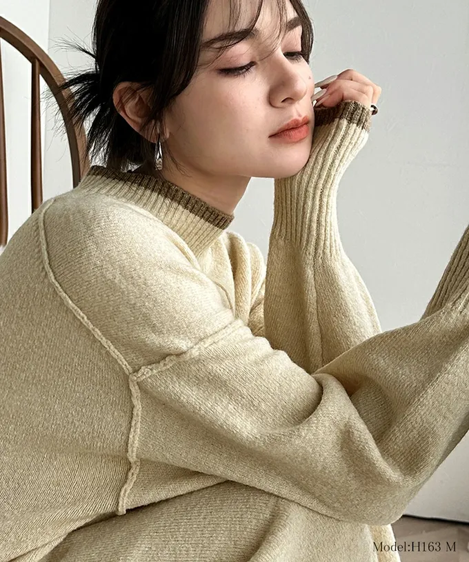 日本 Classical Elf - 溫暖滾邊小立領優雅針織長袖洋裝-黑