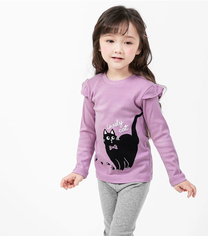 韓國 Mellisse - 韓製30支純棉柔軟長袖家居服-紫色黑貓