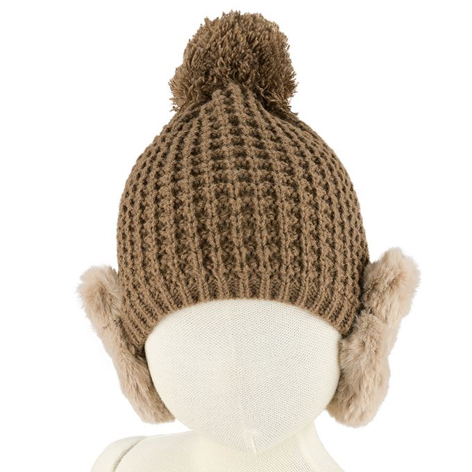 akachan honpo - 針織帽-小熊護耳-咖啡色