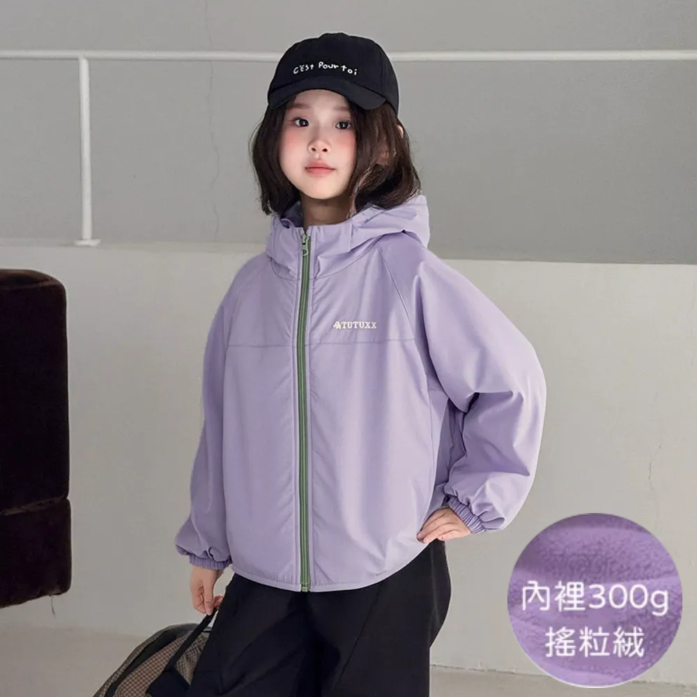 加絨保暖連帽防風外套-紫色