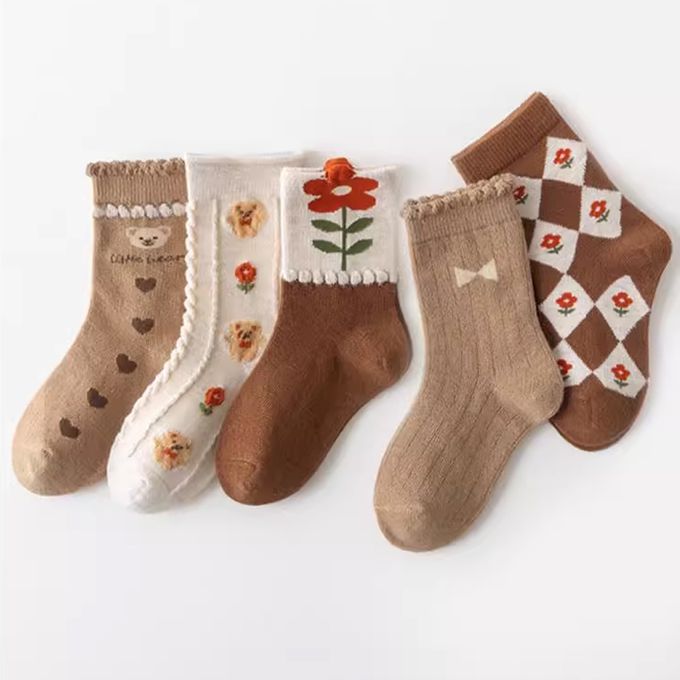 腳ㄚ子 - 幼/兒童棉質中筒襪 童襪 襪子 棉襪 兒童襪-小熊餅乾
