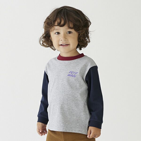 日本 petit main - 男孩俏皮長袖上衣-消防車-雜灰