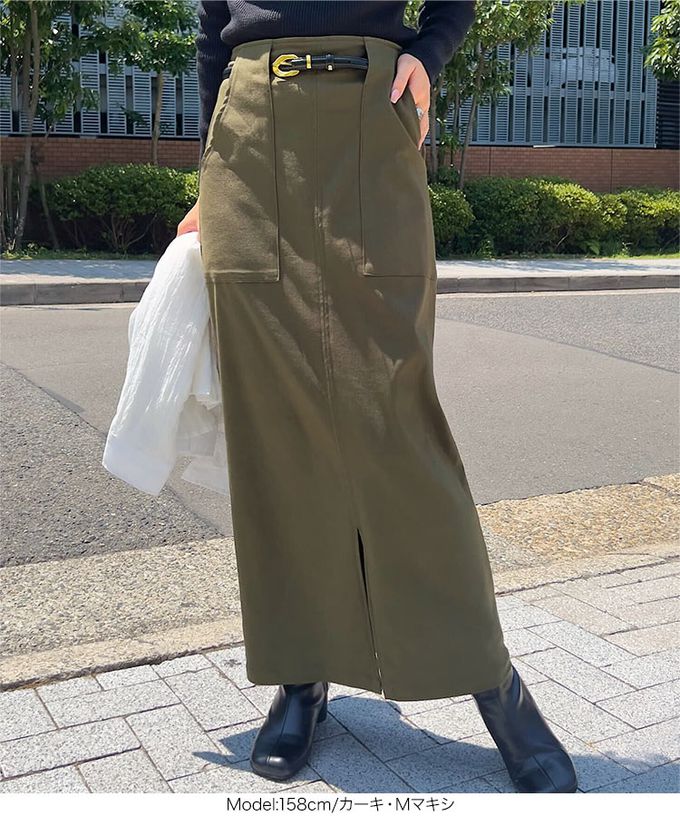 日本 Kobe Lettuce - 可愛扭結修飾彈力開叉長裙-(可選長度)-炭灰