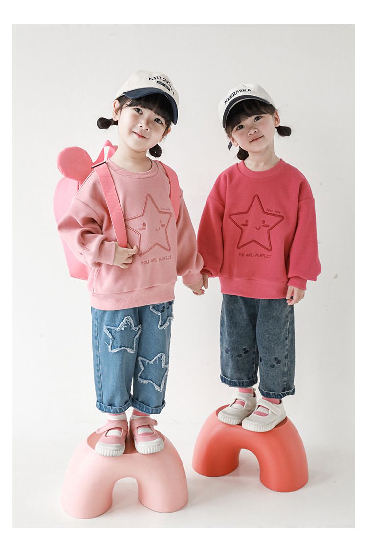 針織刺繡圓領長袖上衣-星星-米白色