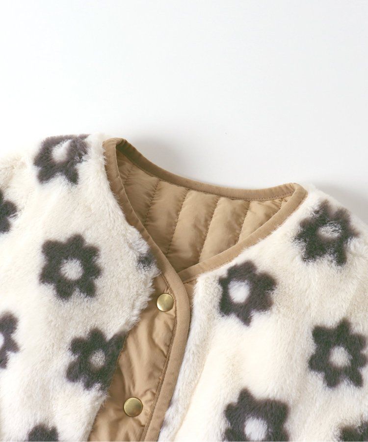 日本 apres les cours - 絎縫束腰氣質金釦雙面穿外套-花朵x淺卡其