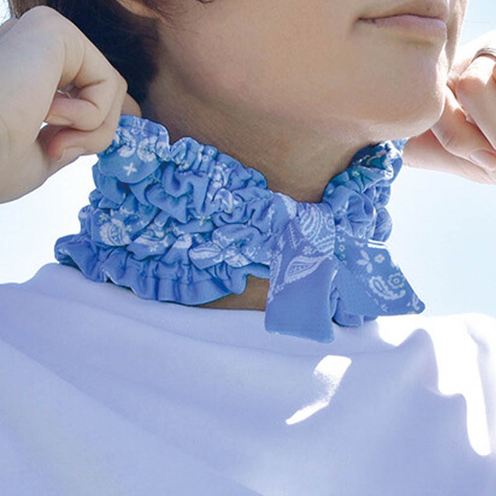 UV CUT抗菌加工皺摺涼感領巾/髮帶-圖騰-水藍