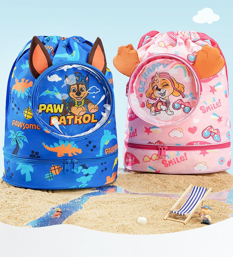 乾濕分離兒童游泳包-卡通人物阿奇+鯨魚-藍色 (27×14×40cm)