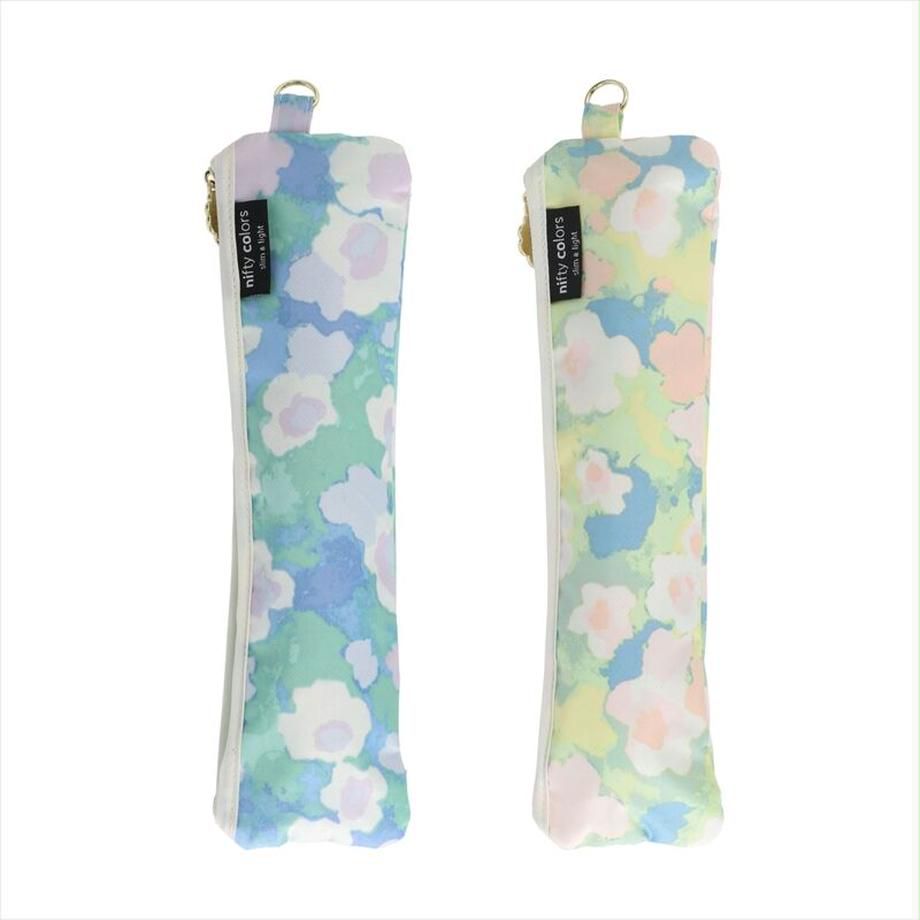 日本 nifty colors - 抗UV輕量 晴雨兩用折疊傘-春日綻放-藍綠 (直徑88cm/158g)