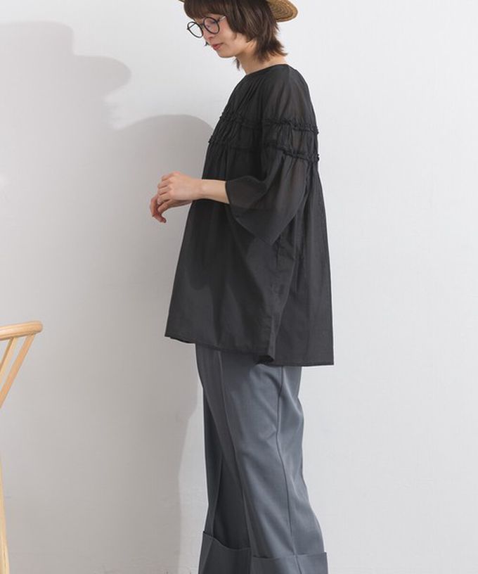 日本 Lupilien - 100%棉 輕盈感皺摺廓形五分袖上衣-白