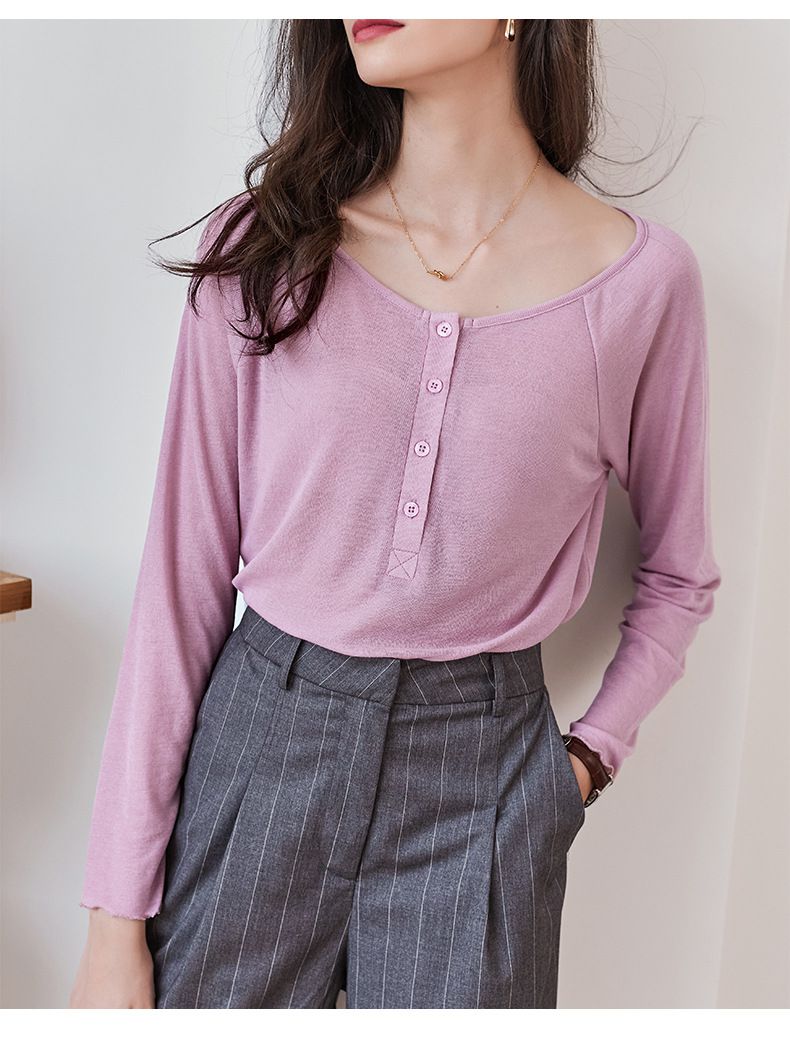 慵懶基礎長袖上衣-粉紫色