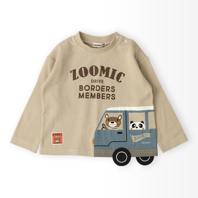 日本 ZOOLAND - 春季出遊印花長袖上衣-熊熊開車-藍