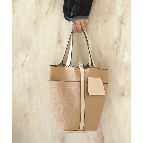 日本 Bou Jeloud - 皮革時尚簡約手提水桶包-黑