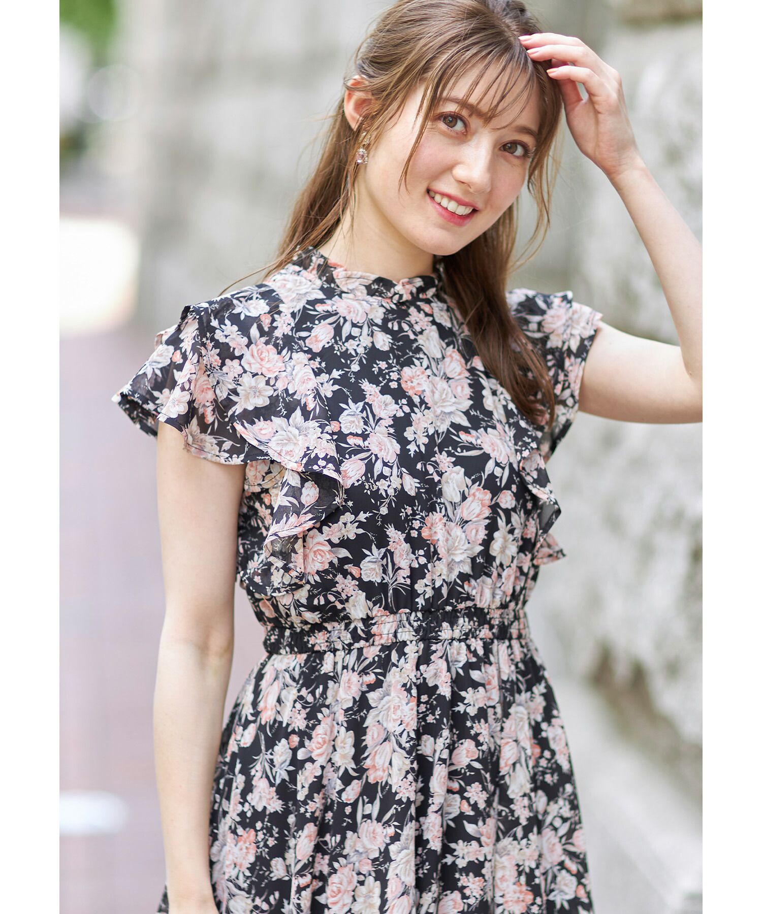 日本 tocco-closet - 優雅荷葉領無袖洋裝-甜蜜花園-天空藍