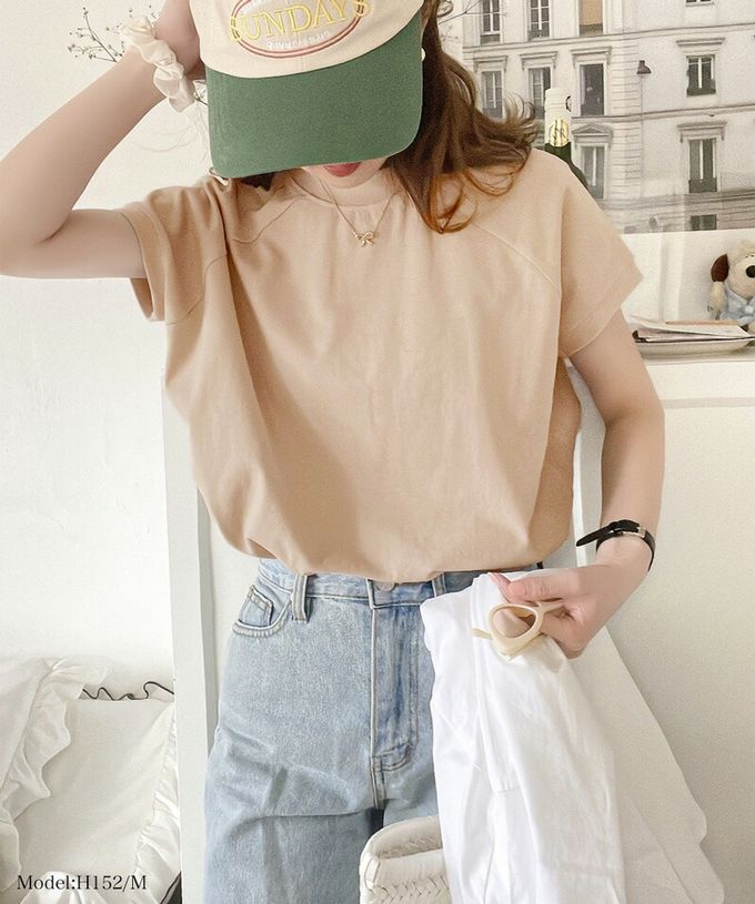 日本 Classical Elf - [熱銷NO.1] 美國棉厚磅顯瘦法式袖上衣-淺卡其