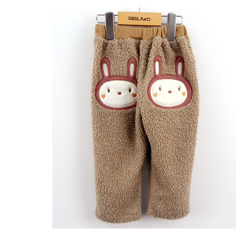 日本 ZOOLAND - 泰迪熊毛絨保暖長褲-兔子屁屁-桃粉
