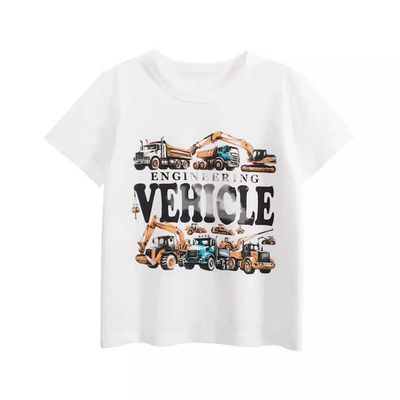27KIDS - 純棉短袖上衣-工程車車-米白