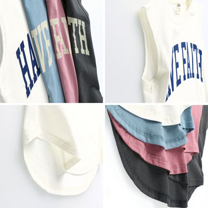 日本 BRANSHES - 簡約英文標語無袖上衣-炭灰