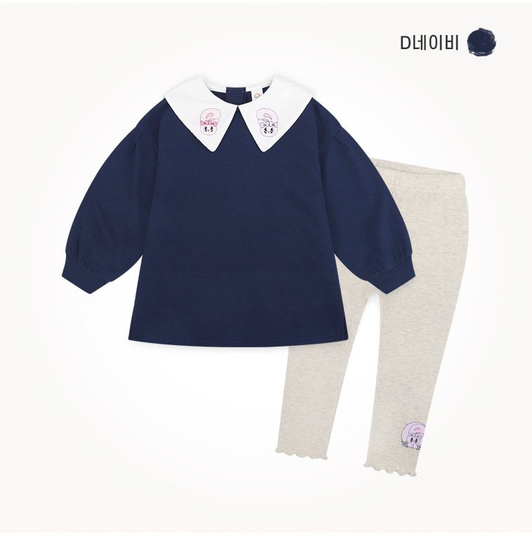 韓國 milk mile - (聯名款)長版翻領上衣內搭褲套裝-深藍X燕麥