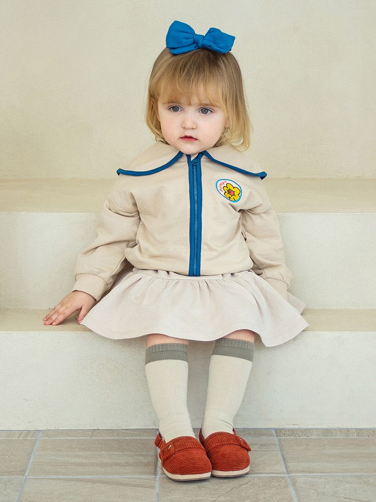 韓國 Pimpollo - 雲朵翻領鈕扣波浪洋裝-綠