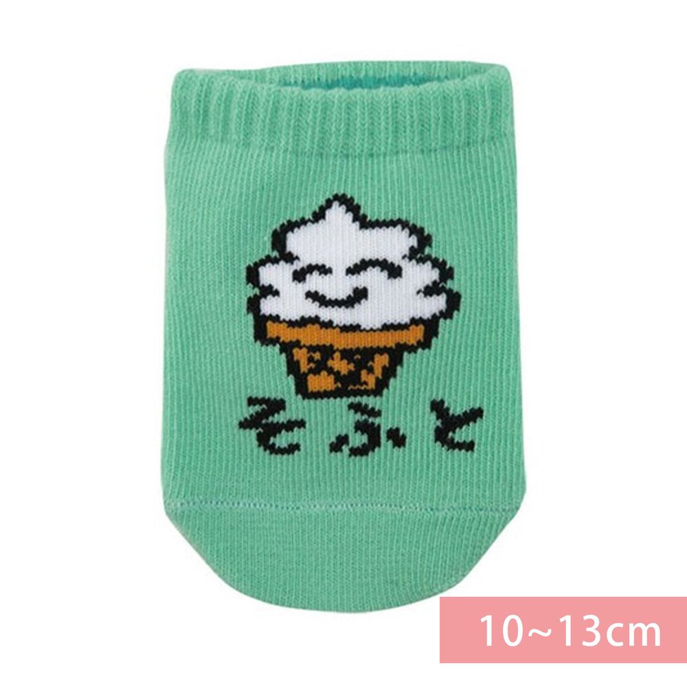 日本 OKUTANI - 童趣日文插畫短襪-霜淇淋-綠 (10-13cm(1-3y))