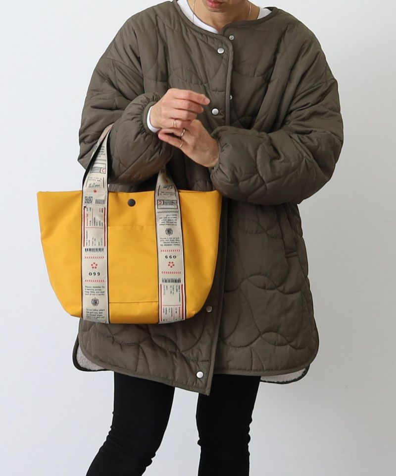 日本 COOCO - 尼龍印花粗帶手提包/托特包-黃 (W24*H26*D14cm)