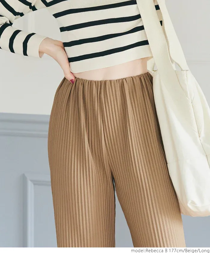 日本 COCA - [可剪裁] 羅紋彈性垂墜寬褲-黑