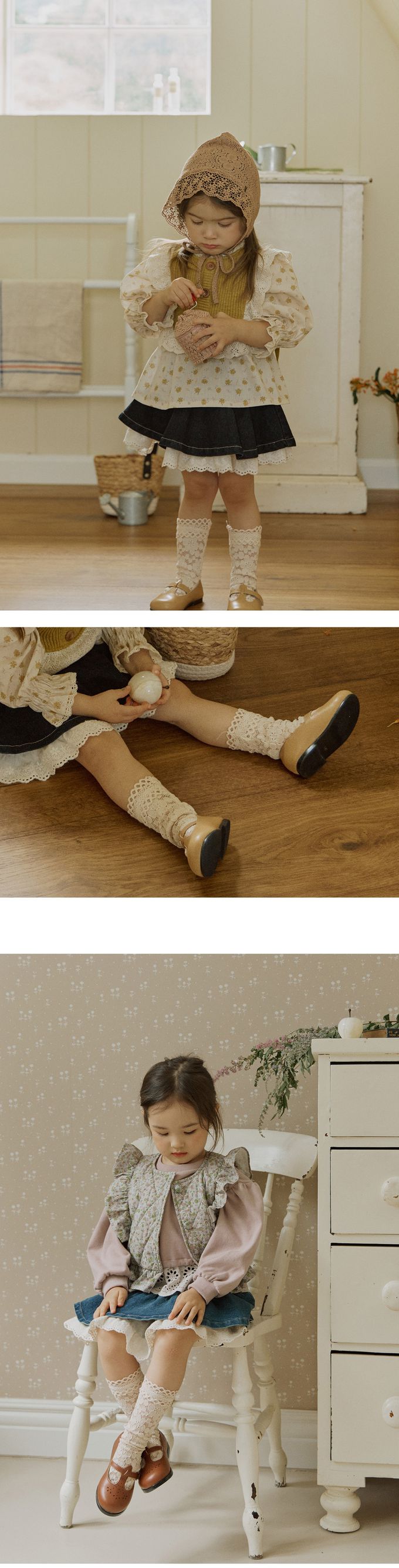 韓國 Puellaflo - 花型鏤空蕾絲小腿襪/中長襪-藕粉