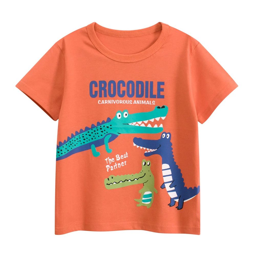 純棉短袖上衣-鱷魚家族-橘色