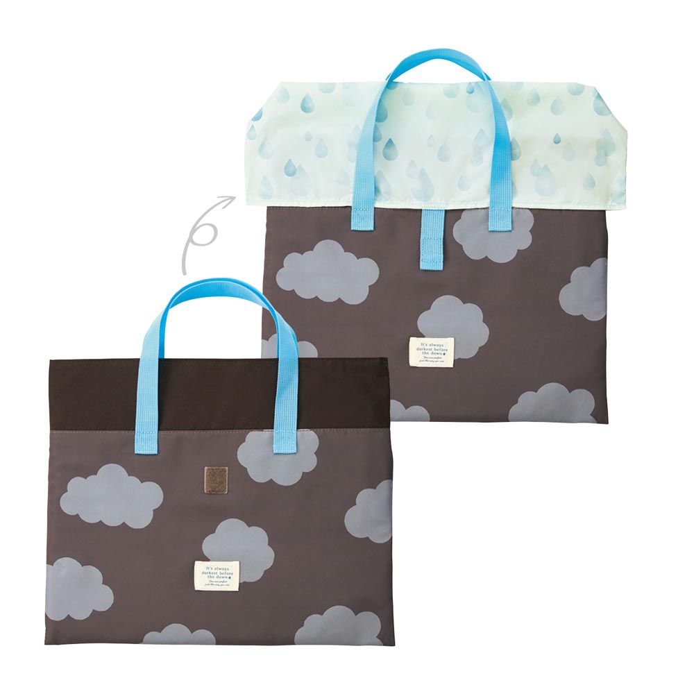 日本文具 KUTSUWA - 撥水加工 附蓋耐用上學提袋/補習袋-雲朵-灰棕x咖啡
