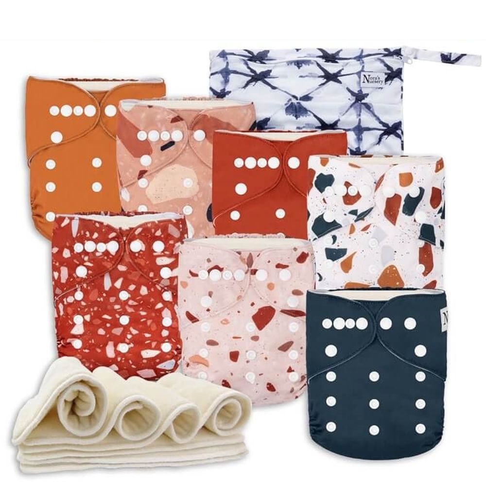 Nora's Nursery - 成長型口袋式布尿布-7件組 送收納袋 附尿墊-意式水磨石 (4.5~16公斤)