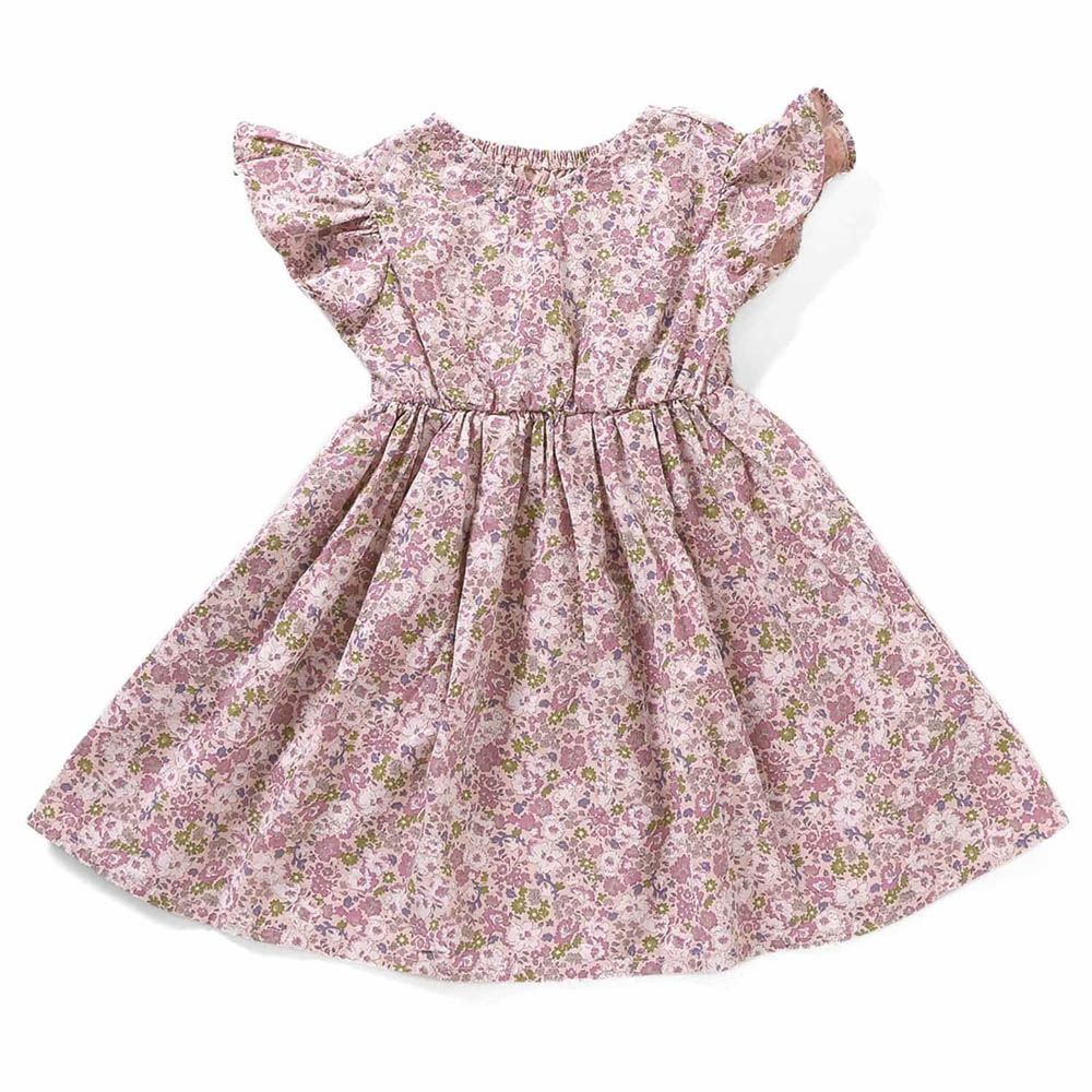 百搭款小荷葉短袖洋裝-小碎花-粉紅