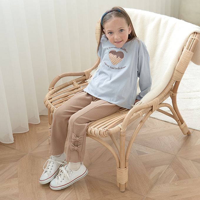 日本 Lycee mine - 定番蝴蝶結簡潔舒適長褲-灰藍