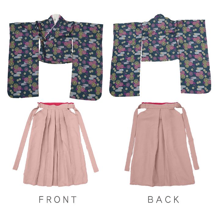 日本服飾代購 - 日本傳統袴/和服(兩件式)-繽紛菊紋-紅