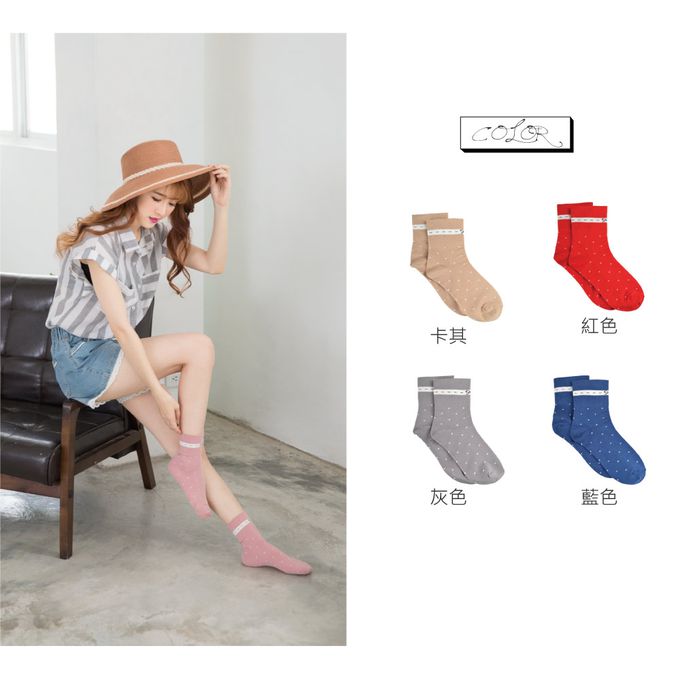 貝柔 Peilou - Supima抗菌萊卡除臭襪3入組(女寬口短襪)-3款各1雙(蝴蝶結/菱格/點點)-隨機色 (22-24cm)
