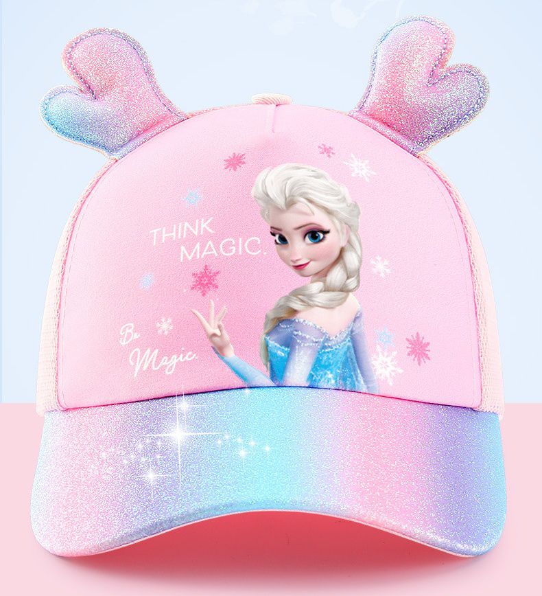 卡通公主兒童棒球帽-艾莎-鹿角款-粉色 (50-54cm)